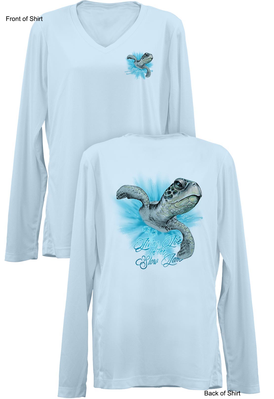 Slow Lane Turtle Color- Ladies Long Sleeve V-Neck-100% Polyester